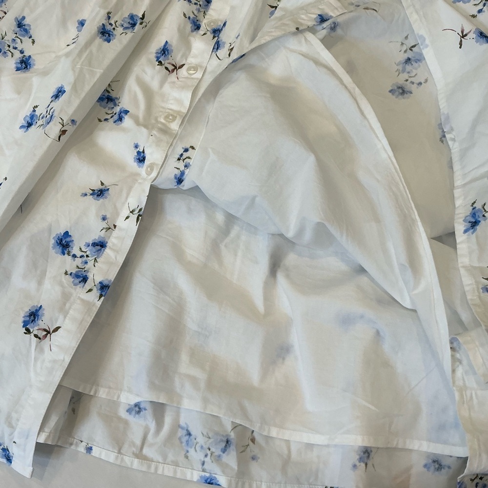Quince White Midi Sundress with Blue Floral Print Organic Cotton - Picture 11 of 16